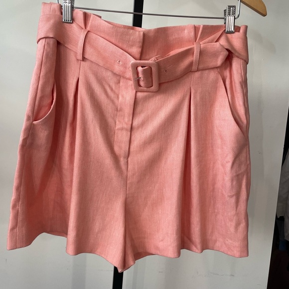 NWT Veronica Beard|| Ashford Belted Shorts in coral Size 14 linen Paper Bag - Picture 3 of 10